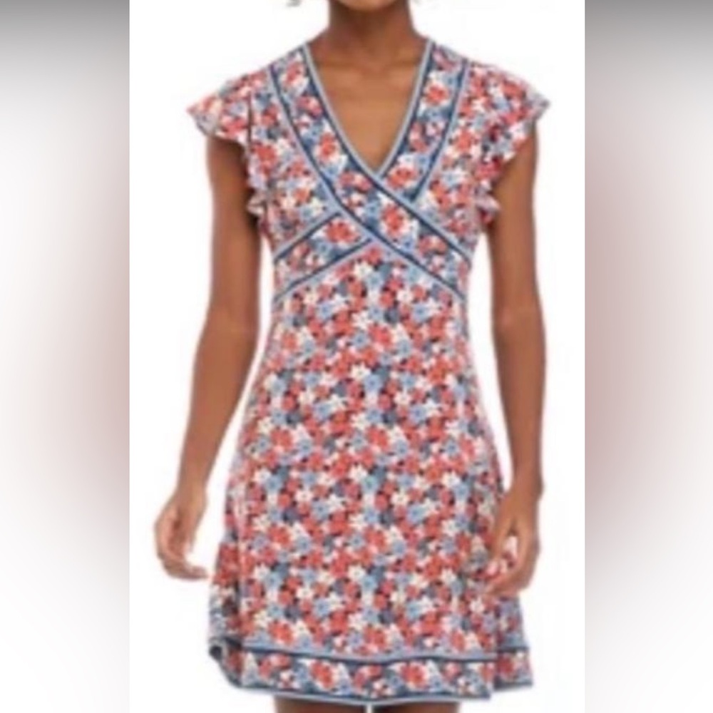 MICHAEL KORS  FLUTTER SLEEVE
Red and Blue Floral Mini Dress SIZE S